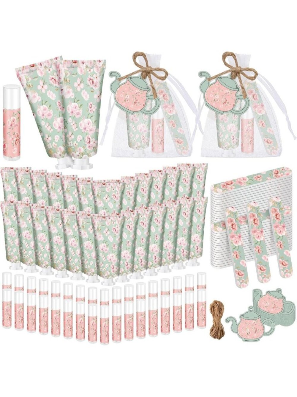 24 Sets Pink Floral Tea Party Favors - Hand Cream & Lip Balm Gift Set